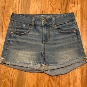 American eagle denim light blue jean midi shorts